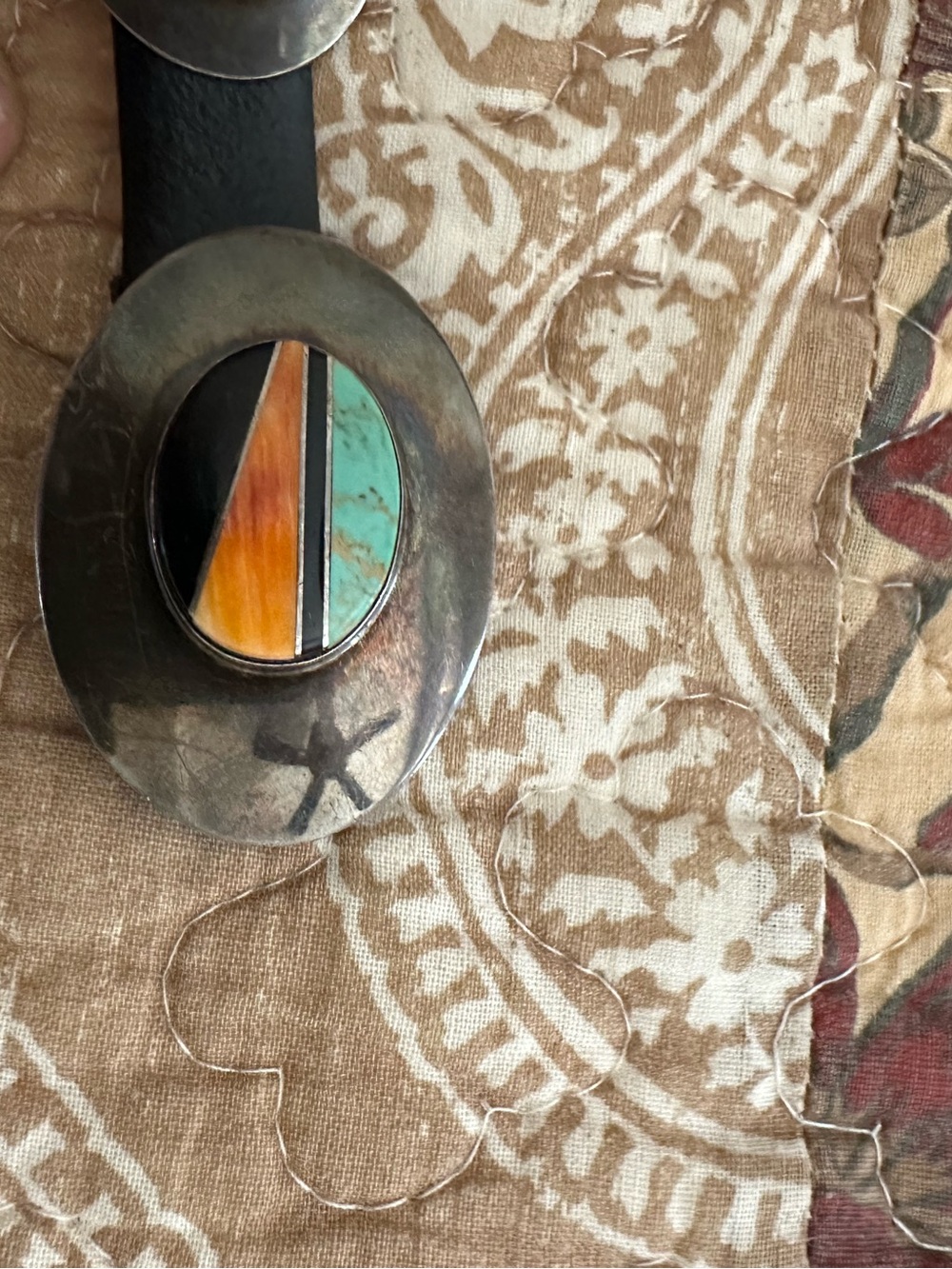 Very Old Vintage Native American Turquoise/Spiny Oyster/Onyx Leather Concho Belt - Picture 2 of 7